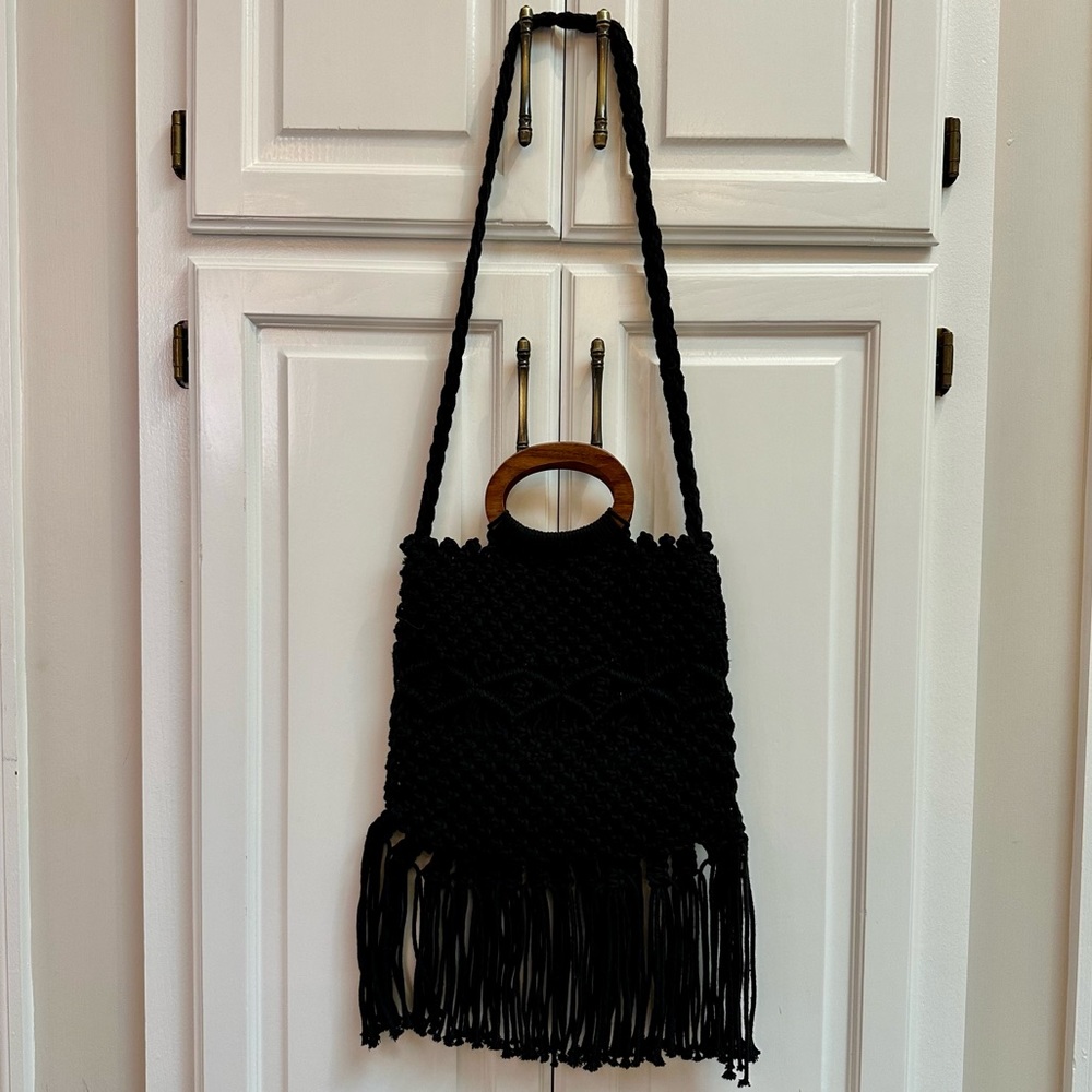 Danielle Nicole Boho Crochet Fringe Bag In Black - image 4